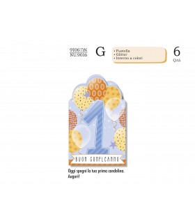 Biglietto CROMO COMPLEANNO 1 ANNO LUI CON GLITTER CONF. 6 PZ.