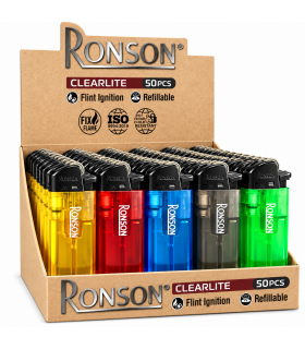 ACCENDINO pietrina trasparante RICARICABILE RONSON CONF. 50 PZ ASSORTITI