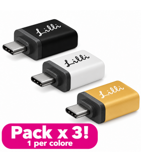 LILLI ADATTATORE USB A USB-C BLISTER DA 3PZ disponibile in tre colori ( bianco,oro,nero)
