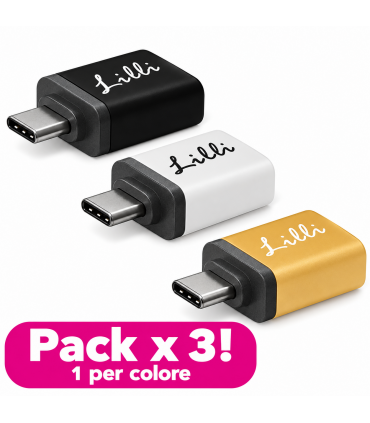 LILLI ADATTATORE USB A USB-C BLISTER DA 3PZ disponibile in tre colori ( bianco,oro,nero)