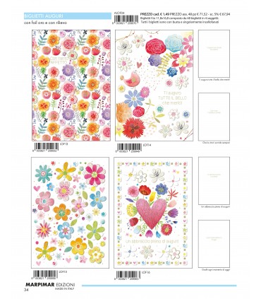 BigliettO MARPIMAR COMPLEANNO con foil oro e rilievo CONF. 12 PZ. ASSORTITI