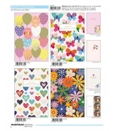 BigliettO MARPIMAR COMPLEANNO con foil oro e rilievo CONF. 12 PZ. ASSORTITI