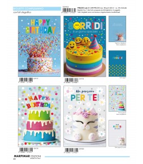 Biglietti MARPIMAR Buon Compleanno CON FOIL OLOGRAFICO conf.12 pz. assortiti