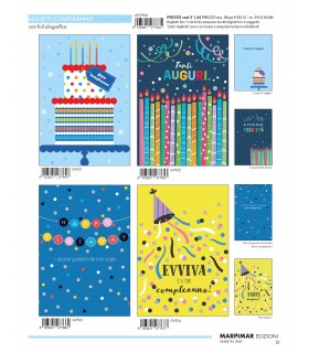 Biglietti MARPIMAR Buon Compleanno CON FOIL OLOGRAFICO conf.12 pz. assortiti