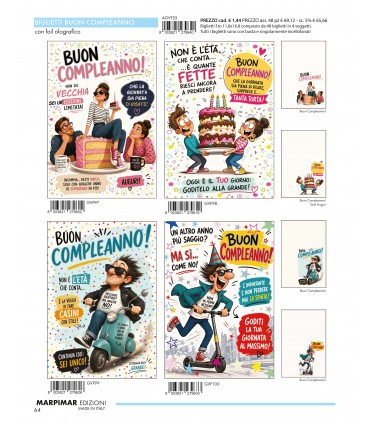BIGLIETTO MARPIMAR COMPLEANNO OLOGRAFICO CON FOIL CONF. 12 PZ. ASSORTITI