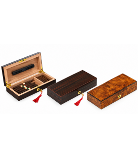 PICCOLO HUMIDOR LUBINSKI BASSO PER TOSCANI E ANTICHI IN RADICA DI OLMO CON CHIAVE Q1850