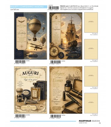 BIGLIETTO MARPIMAR COMPLEANNO MASCHILE OLOGRAFICO CON FOIL CONF. 12 PZ. ASSORTITI