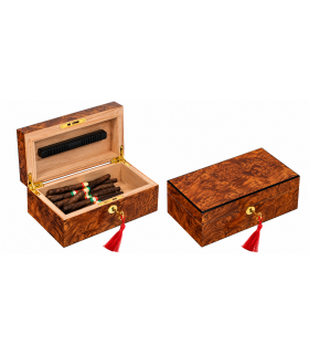 PICCOLO HUMIDOR LUBINSKI ALTO PER TOSCANI E ANTICHI IN RADICA OLMO CON CHIAVE MIS. CM.22X12X9 Q1750