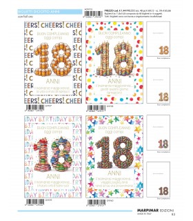 Biglietti MARPIMAR Buon Compleanno 18 ANNI CON FOIL OLOGRAFICO Conf.12 pz. assortiti