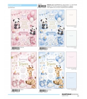 Biglietto Marpimar NASCITA BIMBO E BIMBA con foil ORO conf. 12 pz. assortiti