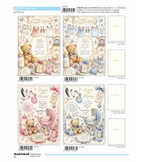 Biglietto Marpimar NASCITA BIMBO E BIMBA con foil ORO conf. 12 pz. assortiti