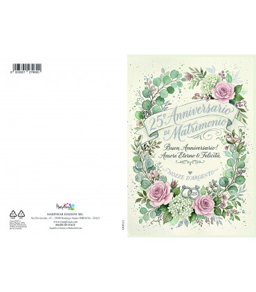 Biglietto Marpimar ANNIVERSARIO MATRIMONIO 25° CON FOIL ARGENTO  conf. 12 pz. assortiti