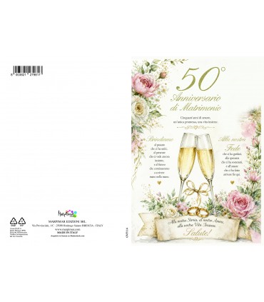 Biglietto Marpimar ANNIVERSARIO MATRIMONIO 50° CON FOIL ORO  conf. 12 pz. assortiti