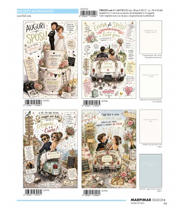 BIGLIETTO Marpimar MATRIMONIO CON FOIL ORO CONF. 12 PZ. ASSORTITI