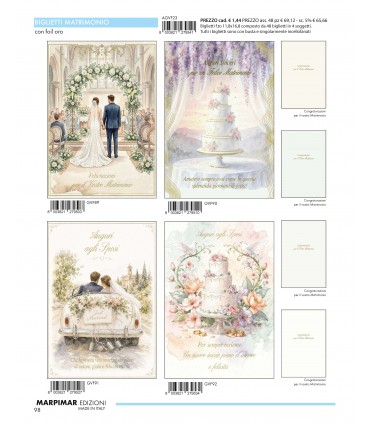 BIGLIETTO Marpimar MATRIMONIO CON FOIL ORO CONF. 12 PZ. ASSORTITI