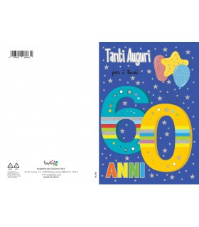 Biglietto MARPIMAR BUON COMPLEANNO 60 ANNI CON FOIL OLOGRAFICO CONF.6 PZ.
