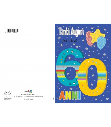 Biglietto MARPIMAR BUON COMPLEANNO 60 ANNI CON FOIL OLOGRAFICO CONF.6 PZ.