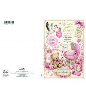 Biglietto Marpimar NASCITA  BIMBA con foil ORO conf. 12 pz. assortiti