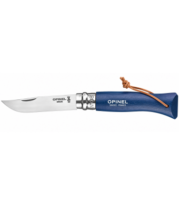 Coltello Chiudibile e Tascabile OPINEL con manico in Legno Colore BLU SCURO Lama in acciaio inox da 8 cm.