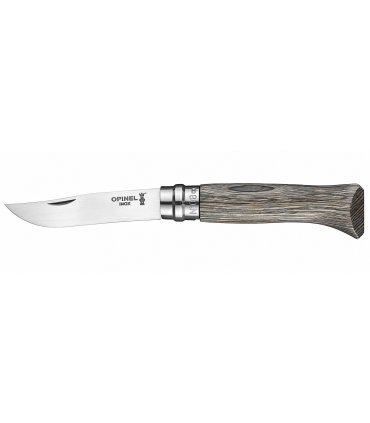 Coltello Chiudibile e Tascabile OPINEL con manico in Legno Di Betulla Grigio Lama in acciaio inox da 8.5 cm. con scatola regalo