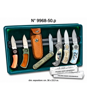 COLLEZIONE GEIT 12 COLTELLI CACCIA E PESCA E LAMA DI ACCIAIO CON ESPOSITORE IN VELLUTO E BARRA MAGNETICA ESTRAIBILE