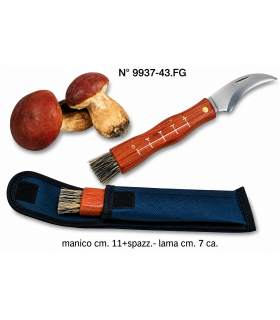 coltello per funghi con lama sagomata e spazzola per pulizia manico in legno