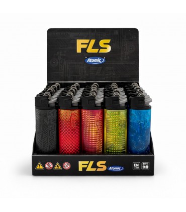 ACCENDINO A PIETRINA ATOMIC FLS DESIGN BICOLORE  CONF.25 PZ ASSORTITI CON 5 GRAFICHE