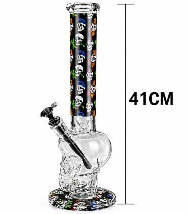 Bong PROF SKULL in vetro trasparente spessore 6mm. H.41 cm confezionato in scatola