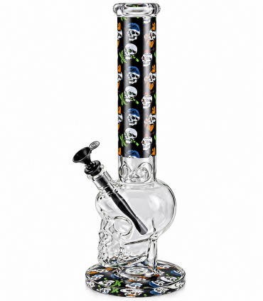 Bong PROF SKULL in vetro trasparente spessore 6mm. H.41 cm confezionato in scatola