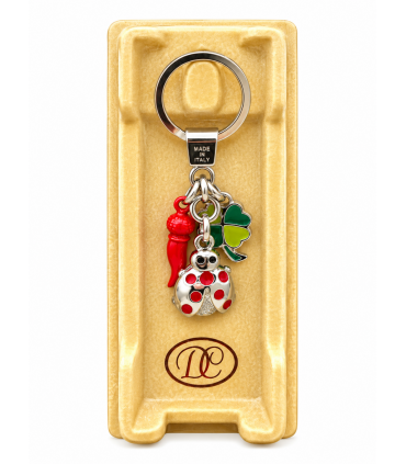 Corno Portafortuna SMALTATO A MANO CON COCCINELLA E QUADRIFOGLIO CONFEZIONATO IN ELEGANTE SCATOLA DA REGALO