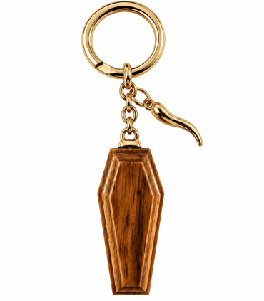 PORTACHIAVI PREDAN CON CASSA DA MORTO IN LEGNO CON CORNO IN METALLO SMALTATA A MANO CONFEZIONATO IN ELEGANTE SCATOLA DA REGALO