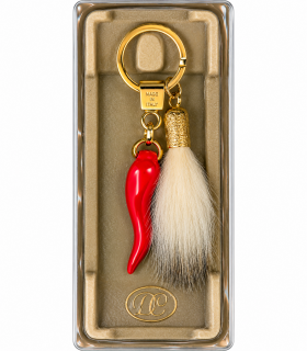 Corno Portafortuna in Metallo Artigianale e Smaltato a Mano CON PELO DI TASSO CONFEZIONATO IN ELEGANTE SCATOLA DA REGALO