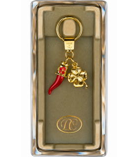 Corno Portafortuna in Metallo Artigianale e Smaltato a Mano NUM.13 e quadrifoglio CONFEZIONATO IN ELEGANTE SCATOLA DA REGALO