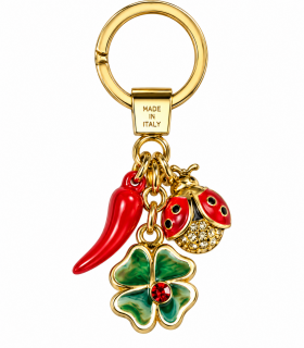 Corno Portafortuna in Metallo Artigianale e Smaltato a Mano Con Coccinella e Quadrifoglio IN ELEGANTE SCATOLA DA REGALO