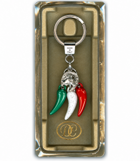 Portafortuna in Metallo Artigianale e Smaltato a Mano Cornetti Tricolore IN ELEGANTE SCATOLA DA REGALO