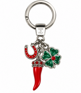 Corno Portafortuna in Metallo Artigianale e Smaltato a Mano Con ferro di Cavallo e Quadrifoglio IN ELEGANTE SCATOLA DA REGALO