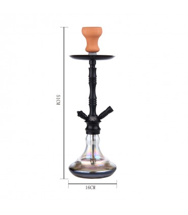 Narghilè Champ malik tabounte alu black BASE in Vetro Trasparente e Metallo 1Tubo H.51CM