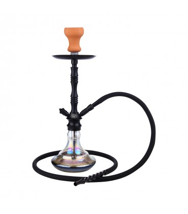 Narghilè Champ malik tabounte alu black BASE in Vetro Trasparente e Metallo 1Tubo H.51CM