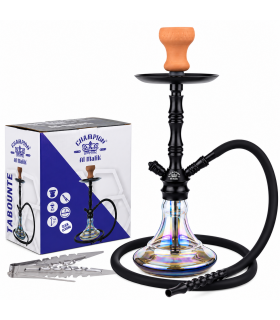 Narghilè Champ malik tabounte alu black BASE in Vetro Trasparente e Metallo 1Tubo H.51CM