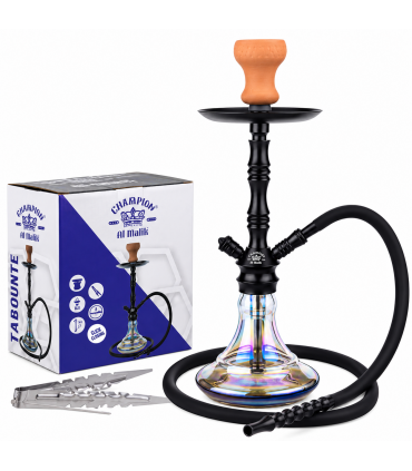 Narghilè Champ malik tabounte alu black BASE in Vetro Trasparente e Metallo 1Tubo H.51CM
