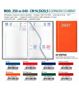 Agenda Giornaliera 2027 mis.14.5x20.5 Mod. VERTIGO s/d abbinati disponibile in 4 colori (ARANCIONE-GRIGIO-ROSSO-BLU)
