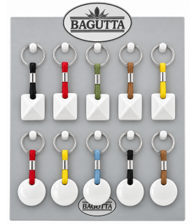 PORTACHIAVI BAGUTTA SILVER E CORDONE IN SILICONE 12 PZ ASSORTITI CONFEZIONATI SINGOLARMENTE CON  BUSTA DA REGALO AK2176