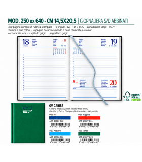 Agenda Giornaliera 2027 mis.14.5x20.5 Mod. CARIBE disponibile in 2 colori (BLU-AZZURRO)