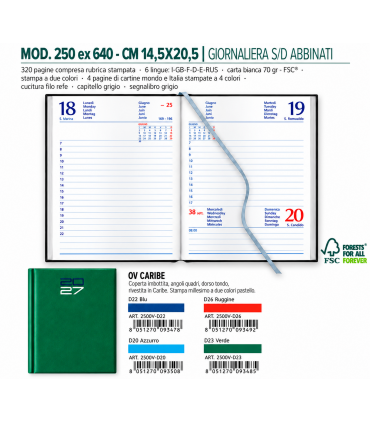 Agenda Giornaliera 2027 mis.14.5x20.5 Mod. CARIBE disponibile in 2 colori (BLU-AZZURRO)