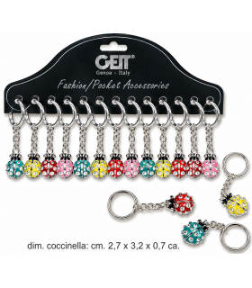 PORTACHIAVI CRYSTAL LADYBUGS IN METALLO CON PIETRE INCASTONATE CARTELLA DA 12 PZ. ASS. CON SCATOLA REGALO