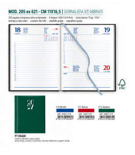 Agenda giornaliera 2027 mis.11x16.5 Mod. EGADI S/D ABBINATI DISPONIBILE IN 3 COLORI (VERDE-BLUETTE-RUBINO)