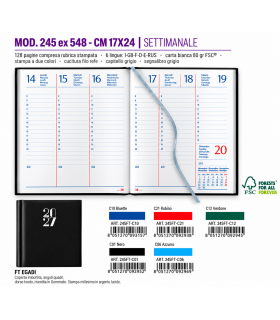 Agenda SETTIMANALE 2027 mis.17x24 Mod. EGADI disponibile in 2 COLORI (BLUETTE-RUBINO-)
