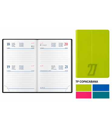 Agenda Bigiornaliera 2027 ORIZZONTALE mis.7X10 Mod. COpAcabana Disponibile in 4 colori (VERDE-BLUETTE-FUCSIA-AZZURRO)