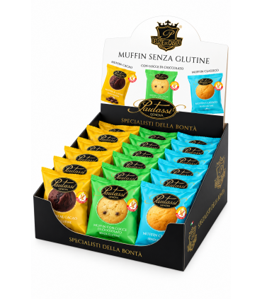 MUFFIN ARTIGIANALI PAUTASSI 45gR SENZA GLUTINE EXPO DA 18PZ. assortiti con 3 gusti CACAO GOCCIE CLASSICO