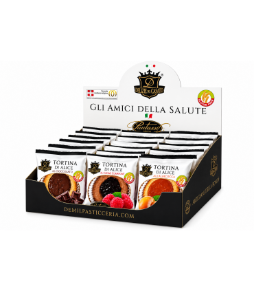 TORTINE MISTE ARTIGIANALI PAUTASSI 45gR SENZA GLUTINE EXPO DA 30PZ. assortiti con 3 gusti ALBICOCCA CACAO E LAMPONE CIOCCOLATO
